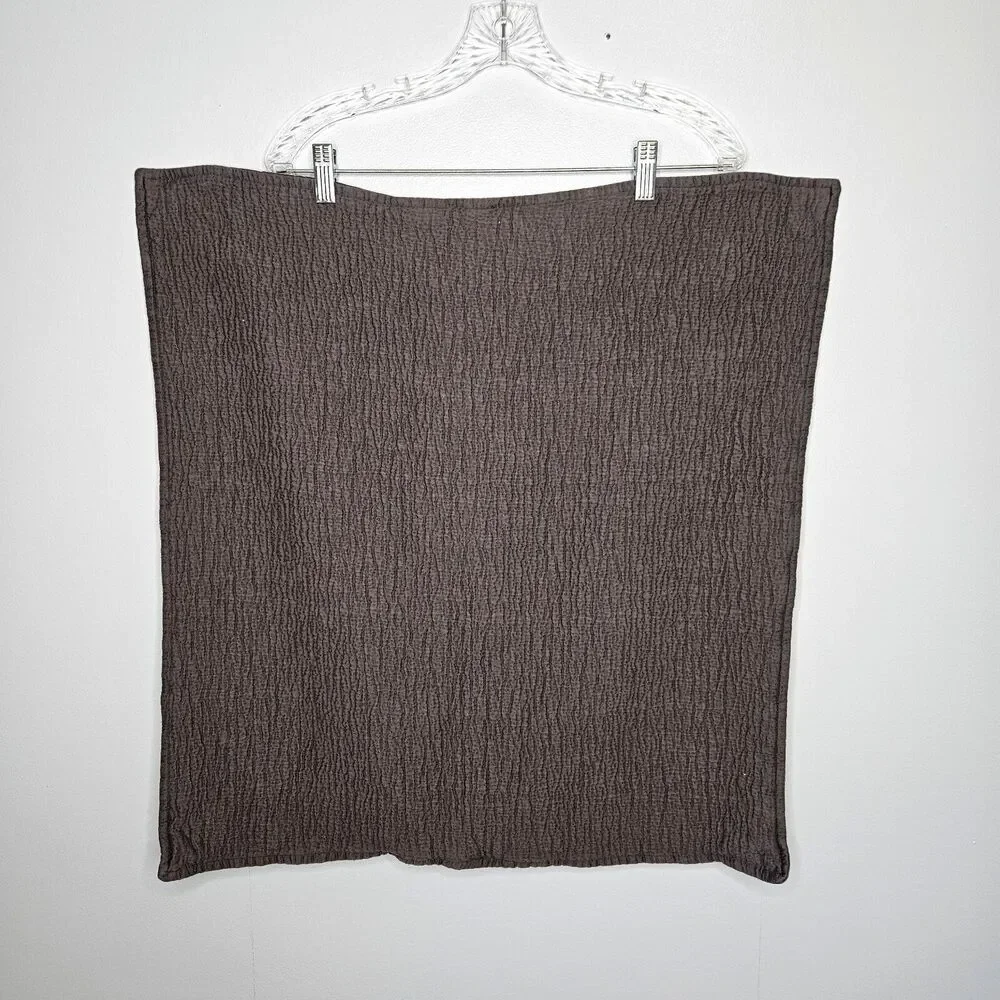 WEST ELM Euro Sham Rippled Texture Dark Khaki Green 26x26 Organic Cotton 847084